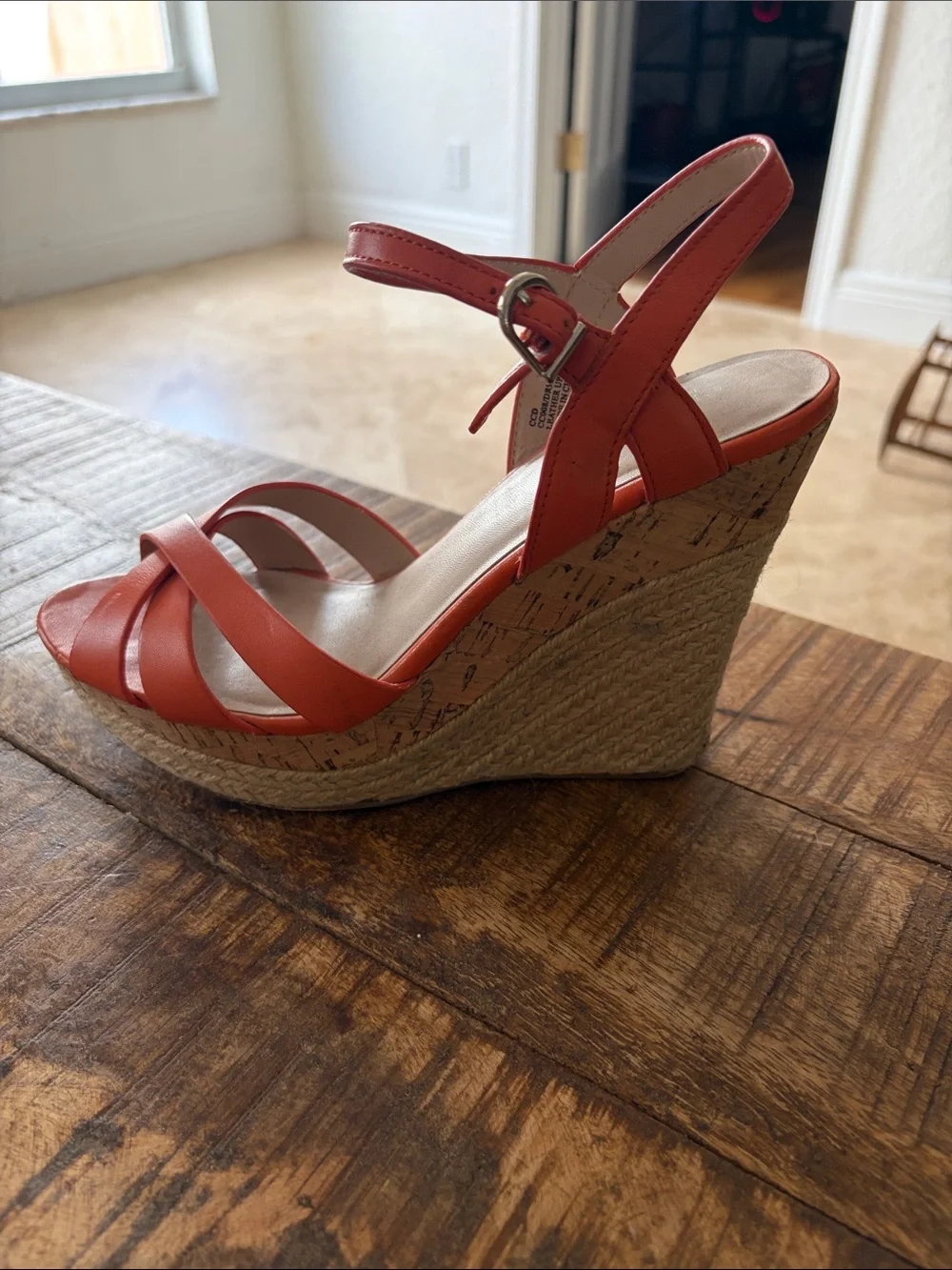 Charles David Orange Strappy Wedge Sandals